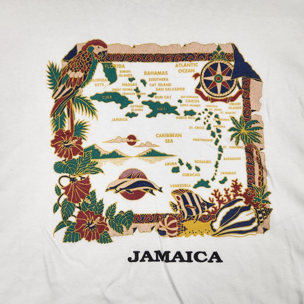 Vintage Jamaica Shirt Mens XL White Caribbean Map Graphic Travel Souvenir Tee